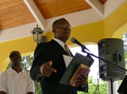 David Muhammad delivers the keynote address for the Martin Luther King Jr. Day rally in Frederiksted,